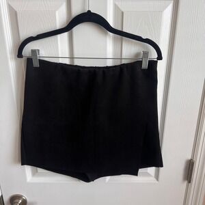 Papaya Skort Mini Skirt Shorts Black‎ Elastic Waist Casual Size L Suede Like